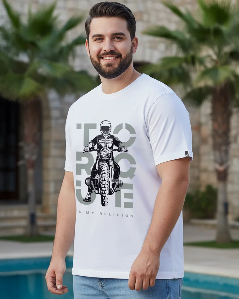 بيواكوف Men's White Torque Graphic Printed Plus Size T-shirt